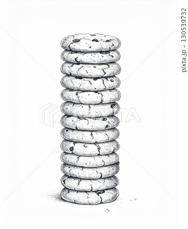 Vertical Stack of Freshly Baked Chocolate Chip Cookies on White Background Vertical Stack of Freshly Baked Chocolate Chip Cookies on White Background 130539732