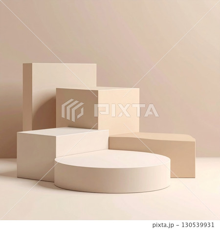 Beige Geometric Shapes Composed of Cubes Cylinders and Rectangles for Display Stage Mockup 130539931