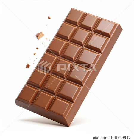 Detailed Milk Chocolate Bar with Rectangular Block Shapes on a White Background 130539937