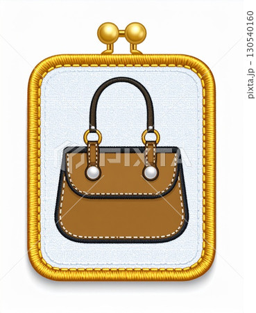 Brown Handbag Icon Inside Gold Embroidered Coin Purse Isolated on White 130540160