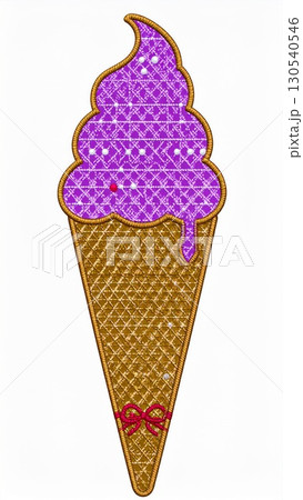 Sparkling Purple Ice Cream Cone with Waffle Texture and Decorative Pink Bow Ornament Sparkling Purple Ice Cream Cone with Waffle Texture and Decorative Pink Bow Ornament 130540546