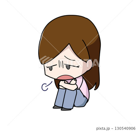 体育座りで溜息をつく女性のイラスト 130540906