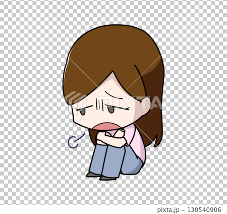 体育座りで溜息をつく女性のイラスト 130540906