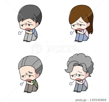 体育座りで溜息をつく大人のイラスト4種類セット 130540909