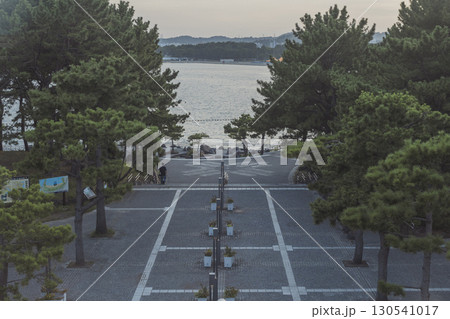 八景島駅から海の公園へ続く並木道　海の風景 130541017