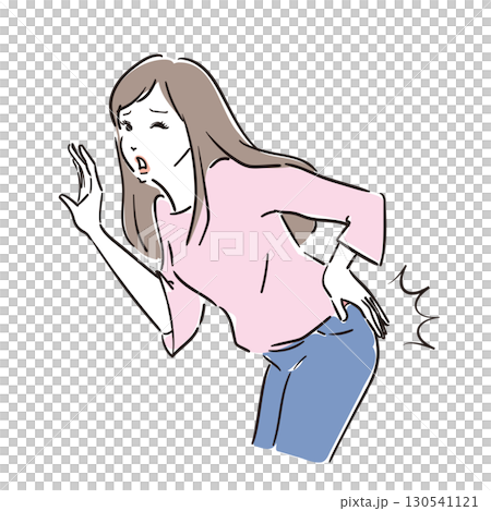 体調不良の若い女性　腰痛 130541121