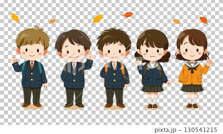 リュックを背負って制服を着ている笑顔の中学生 130541215