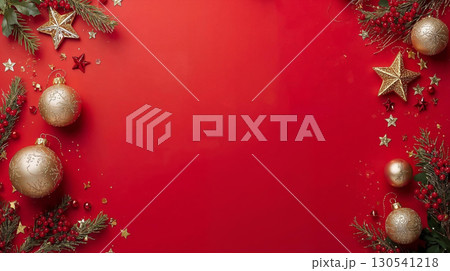 クリスマスオーナメントと赤と金の華やかな装飾背景 130541218