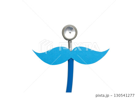 Blue mustache decorates stethoscope for awareness, isolated, PNG Blue mustache decorates stethoscope for awareness, isolated, PNG 130541277