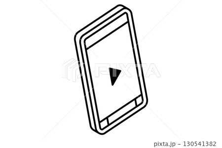 オンライン学習、動画再生ボタンとスマホのシンプルなアイソメトリック線画イラスト、白黒 オンライン学習、動画再生ボタンとスマホのシンプルなアイソメトリック線画イラスト、白黒 130541382
