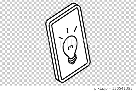 オンライン学習、スマホとアイデアやひらめきのシンプルなアイソメトリック線画イラスト、白黒 オンライン学習、スマホとアイデアやひらめきのシンプルなアイソメトリック線画イラスト、白黒 130541383