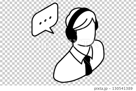 Online learning, simple isometric line icon of a male teacher wearing headphones, black and white Online learning, simple isometric line icon of a male teacher wearing headphones, black and white 130541389