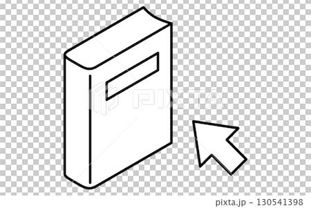 Online learning, simple isometric line icon of book and arrow cursor, black and white 130541398