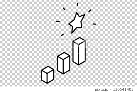 オンライン学習、目標達成、階段と星マークのシンプルなアイソメトリック線画アイコン、白黒 130541403
