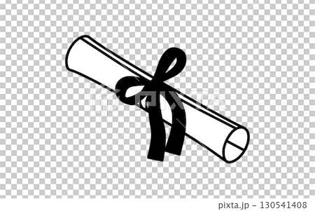 Online learning, simple isometric line icon of a diploma with a ribbon wrapped around it, black and white 130541408