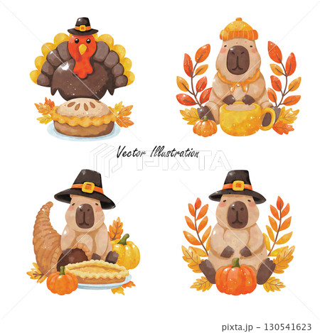 Cute Thanksgiving Capybara Clipart | Fall Harvest & Autumn Animals PNG 130541623