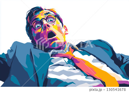 驚きの感情を爆発的に表現した男性を描いたポップイラスト 驚きの感情を爆発的に表現した男性を描いたポップイラスト 130541678