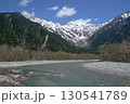 快晴の上高地で残雪の穂高蓮連峰が見える梓川の風景 130541789