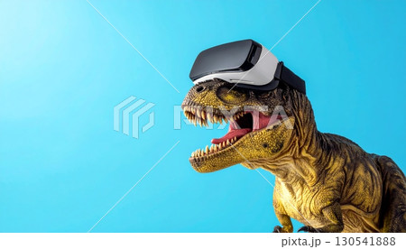 A prehistoric Tyrannosaurus rex skeleton with monstrous jaws and sharp teeth 130541888
