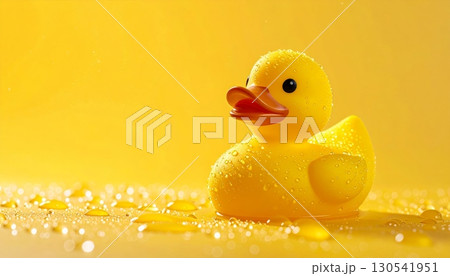A bright yellow rubber duck floats playfully in a bathtub, a classic toy for a child's bath time fun A bright yellow rubber duck floats playfully in a bathtub, a classic toy for a child's bath time fun 130541951