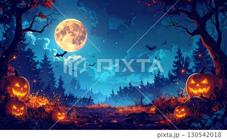 Grunge Earth in space with clouds and a moon, an abstract background of a blue-lit planet 130542018