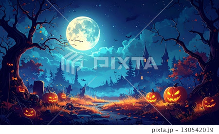 Grunge Earth in space with clouds and a moon, an abstract background of a blue-lit planet 130542019