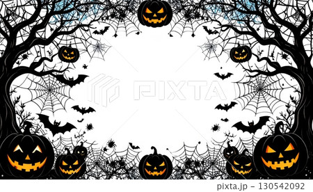 Autumn background with a spooky pumpkin and bats illustration for a Halloween celebration Autumn background with a spooky pumpkin and bats illustration for a Halloween celebration 130542092