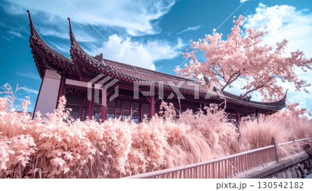 Traditional East Asian architecture of temples, pavilions, and castles showcasing ancient cultural history in Japan, China, and Korea 130542182