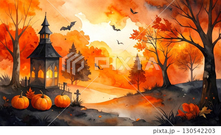 An orange and red sunset paints the sky over a mountain forest landscape, with sunlight filtering through the clouds and trees at dusk An orange and red sunset paints the sky over a mountain forest landscape, with sunlight filtering through the clouds and trees at dusk 130542203