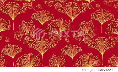 Elegant gold floral pattern and red Christmas holiday seamless vector texture with vintage antique ornament design Elegant gold floral pattern and red Christmas holiday seamless vector texture with vintage antique ornament design 130542211