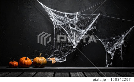 A delicate morning dew on a spider's intricate, nature-made cobweb 130542297