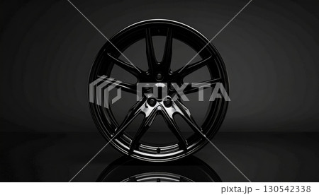 A classic chrome wheel with a vintage-style tire on an automobile 130542338