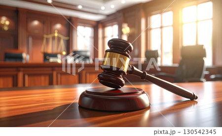 A judge's wooden gavel and law books symbolize courtroom authority and the concept of legal justice A judge's wooden gavel and law books symbolize courtroom authority and the concept of legal justice 130542345