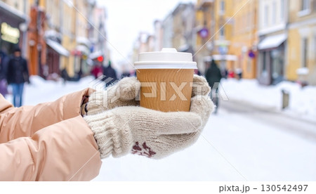 Woman's hands gently hold a street lamp, a symbol of guiding light for people with care and love 130542497
