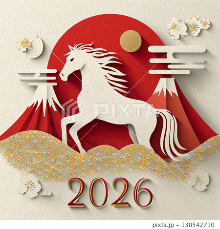 2026年賀状用素材　馬 130542710
