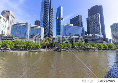 Melbourne, Australia - December 31,2023 : Yarra river view in central Melbourne with Melbourne CBD skyline, Australia on December 31,2023. 130542909