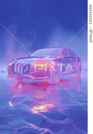 Transparent car with colorful lights on ice makes stunning display, feeling futuristic and sleek 130543268
