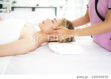 Woman spa body and face treatment and massage aroma therapy product  130543470