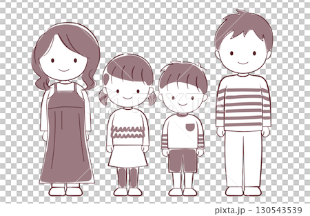 ゆるいタッチの4人家族イラスト ゆるいタッチの4人家族イラスト 130543539