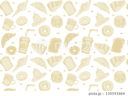 手描きレトロカフェスウィーツパターン 130543864