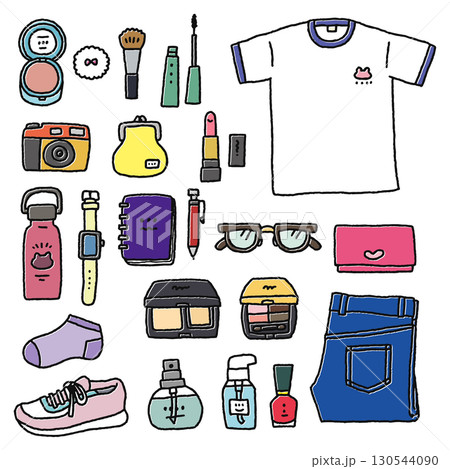 かわいいファッション・雑貨・コスメ・いろいろイラストセット 130544090
