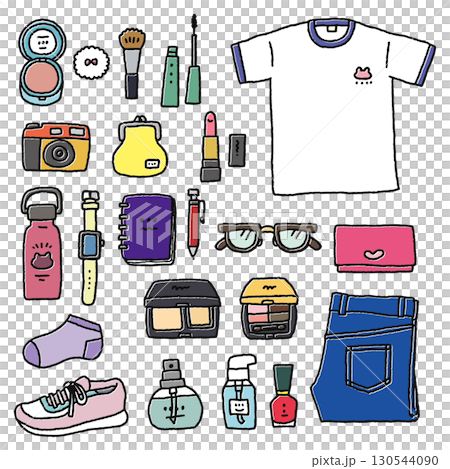 かわいいファッション・雑貨・コスメ・いろいろイラストセット 130544090