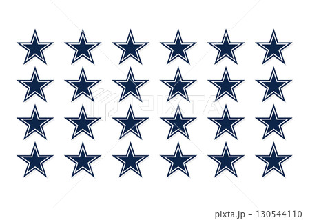 Dark navy blue star sheet of 24 blue star stickers for various uses on a white background. 130544110