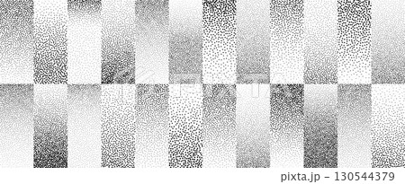 Stippled gradient stripes background. Fading sandy geometric gradation lines wallpaper. Gritty dotted rectangle wallpaper for overlay, print, cover. Vector repeated dot work strip pattern backdrop Stippled gradient stripes background. Fading sandy geometric gradation lines wallpaper. Gritty dotted rectangle wallpaper for overlay, print, cover. Vector repeated dot work strip pattern backdrop 130544379