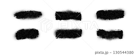 Black grainy paint brush shape set. Sprayed aerosol particles and dots banner collection. Rough noise stencil stains and spots bundle. Grunge dusty sand texture frame or border pack. Vector Black grainy paint brush shape set. Sprayed aerosol particles and dots banner collection. Rough noise stencil stains and spots bundle. Grunge dusty sand texture frame or border pack. Vector 130544380
