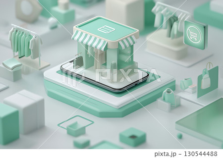3Dで表現されたスマホ時代のオンラインショップ 3Dで表現されたスマホ時代のオンラインショップ 130544488