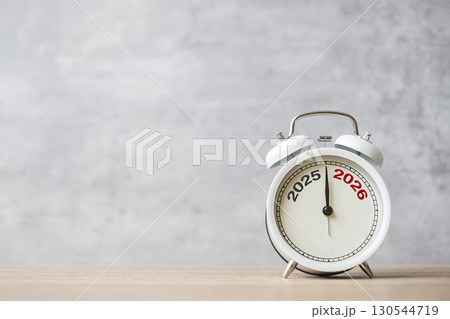 Happy New Year with vintage alarm clock and 2025 change to 2026 number. Merry Christmas, New Start, Resolution, countdown, Goals, Plan, Action and Mission Concept Happy New Year with vintage alarm clock and 2025 change to 2026 number. Merry Christmas, New Start, Resolution, countdown, Goals, Plan, Action and Mission Concept 130544719