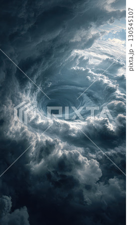 Eye hurricane storm swirling clouds dramatic sky weather powerful nature vortex spiral 130545107