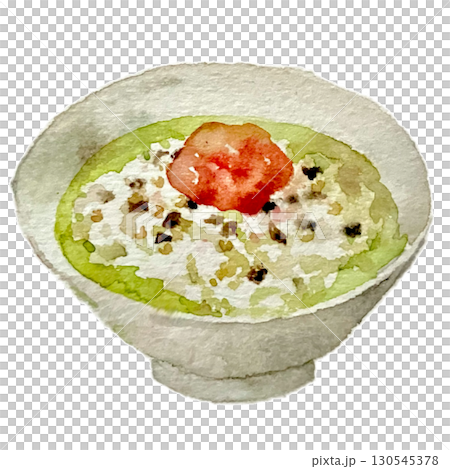梅干し茶漬け　手描き水彩 130545378