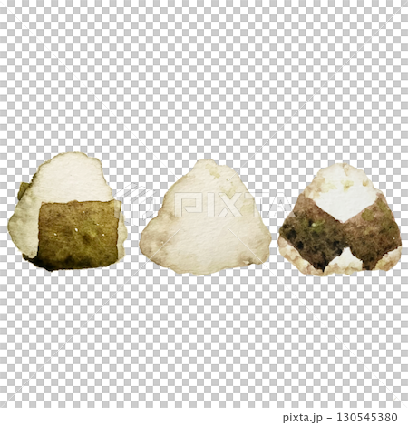 Three triangular rice balls, hand-painted watercolor 130545380